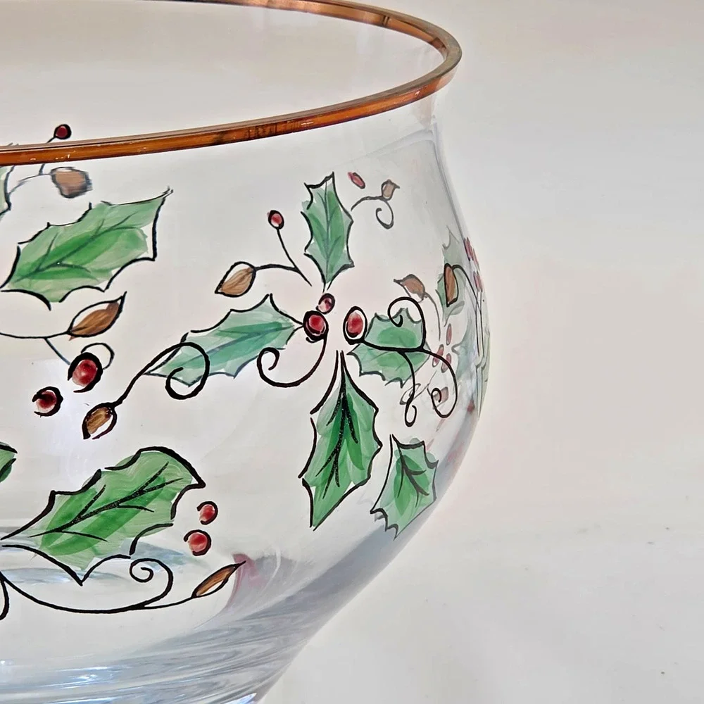 Home for the Holidays Holly Holiday Clear Glass Bowl Medium 205150 Vintage 1999